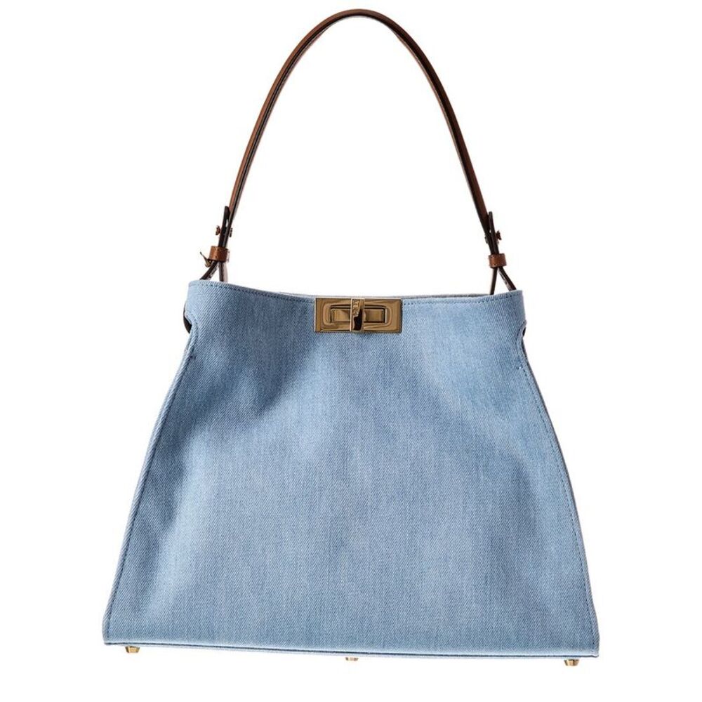 Fendi Way Medium Denim & Leather Tote, Blue